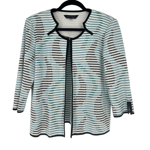 Ming Wang Sweaters - Ming Wang Geometric Striped Cardigan Size M